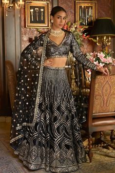 Buy Blue Blouse And Lehenga Cotton Embellished Lace Trims Scoop Neck Set For Women by POMCHA JAIPUR Online at Aza Fashions. Velvet Lehenga, Black Lehenga, Beige Blouse