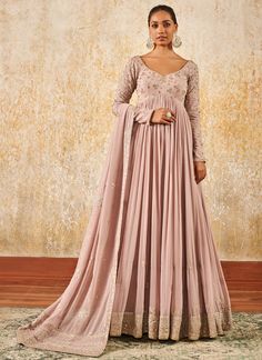 Mauve Embroidered Georgette Anarkali Astha Narang Lehenga, Astha Narang, Dupatta Embroidery, Gharara Suits, Engagement Lehenga, Georgette Anarkali, Half Saree Lehenga, Sharara Suits, Celebrity Closet