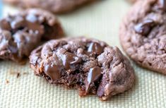 chocolate chip cookies are sitting on a table