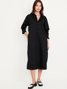 Loose Midi Shirt Dress | Old Navy Black Shirt Dress Outfit, Midi Dress Winter, Plus Size Shirt Dress, Shirt Dress Black, Shirt Dress Outfit, Navy Midi Dress, Comfy Dresses, Long Shirt Dress, Midi Shirt Dress