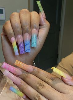 Coffin Ombre, Long Acrylic Nail Designs, Drip Nails, Cute Acrylic Nail Designs, Glow Nails, Exotic Nails, Long Acrylic Nails Coffin, Acrylic Nails Coffin Pink, Long Square Acrylic Nails