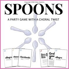 the front cover of spoons magazine with four white forks and two pink border around them