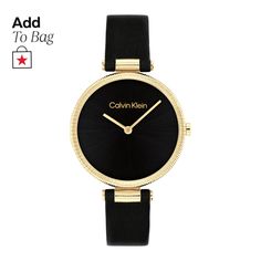 in stock Leather Strap Watch, Calvin Klein Woman, Leather Straps, Calvin Klein, In Store, Black Leather, Pick Up, Buy Online, Free Shipping