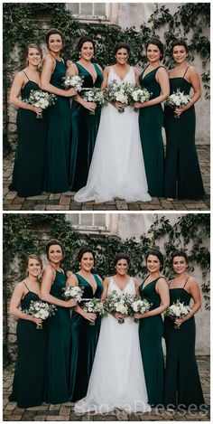 the bride and her bridesmaids are posing for pictures