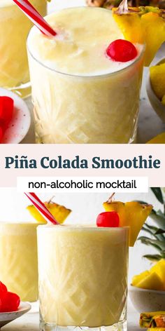 pina colada smoothie with pineapples and cherries