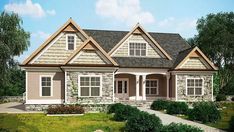 this is an artist's rendering of the front elevation of these craftsman - style home plans