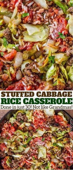 this stuffed cabbage rice casserole is loaded with ground beef and vegetables it's ready to be eaten