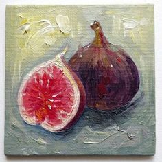 an acrylic painting of two figs on a white background