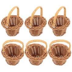 six brown wicker baskets sitting next to each other