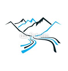 the road in the mountains is drawn by blue lines on a white background royalty illustration