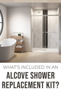 an advertisement for a shower and bathtub repair kit with the words, what's included in an alcove shower replacement kit?