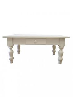 a white table with two legs and a drawer on the top, against a white background