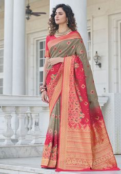 Grey banarasi silk festival wear saree 5376  Desc:  Style : Banarasi Sarees Color : Grey Fabric : Banarasi Silk Wash Care : Dry clean Sleeve Style : Half Sleeve Long Sleeves : Done only in Custom Stitch Sleeves Lining : Done only in Custom Stitch Bust Size : 32 to 42 Inches Occasion : Temple Wear   Social Gathering   Pongal   Teej   Gudi Padwa   Onam   Ugadi. With Express Free Shipping and Custom Stitching, Buy Eid Special Saree Party wedding wear dresses Grey banarasi silk festival wear saree 5 Festival Saree, Teej Festival, Anarkali Kurta, Banarasi Silk Saree, Art Silk Sarees, Sharara Set, Wear Saree, Silk Wedding, Blouse Material