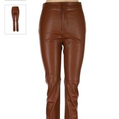 Faux Leather High Rise Leggings In Copper/Brown Size S Never Worn Brown High-waisted Leather Pants For Winter, Brown Faux Leather Bottoms With Belt Loops, Brown Faux Leather Straight Leg Bottoms, Brown Leather Trousers For Winter, Trendy Brown Bottoms For Fall, Brown Faux Leather Trousers, Chic Brown Winter Bottoms, Trendy Brown Fall Bottoms, Brown Faux Leather Bottoms For Workwear