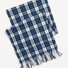 Nwt Old Navy Flannel Scarf Color: White & Blue Plaid Soft-Brushed Flannel Scarf With Fringed Edges. Made With 65% Recycled Polyester. Less Waste In The World. Materials & Care Recycled Polyester 65%, Polyester 35% Hand Wash. Imported Fit & Sizing Approximately 13" W X 67" L With 2" Fringe. Pet And Smoke Free House Green Plaid Scarf, Buffalo Plaid Scarf, Flannel Scarf, Winter Knit Scarf, Navy Blue Scarf, Flannel Scarves, Fleece Neck Warmer, Thick Scarf, Navy Accessories