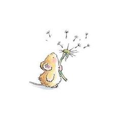 a drawing of a little mouse holding a dandelion in its hand and blowing it's seeds