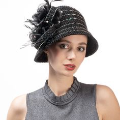 Introducing our Pearl Adorned Flapper Cloche Hat, a vintage-inspired accessory perfect for adding a touch of 1920s glamour to any outfit. This exquisite hat features delicate pearls and charming small crinoline flowers, making it an ideal choice for weddings, funerals, church services, or any 1920s-themed party. The timeless elegance of this hat effortlessly elevates your ensemble, adding a refined and sophisticated touch. Material: PolyesterHead Size: 22 1/2 inchesBrim Size: 2 1/2 inchesItem Di 1920s Themed Party, Monies Jewelry, 1920s Glamour, Flapper Cloche, Cotton Loungewear, Apparel Boutique, Diva Boutique, Hair Bonnet, Roaring Twenties