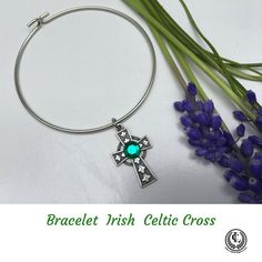 Bangle Bracelet Irish Celtic Cross #bracelet #Irish #IrishGifts #IrishJewelry #IrishWedding Emerald Green Crystal, Irish Quotes, Emerald Crystal, Irish Jewelry, Irish Wedding, Irish Gifts, Irish Celtic, Celtic Cross, Christian Jewelry