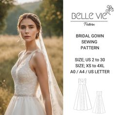 the bridal gown sewing pattern is available in sizes us 2 to 30