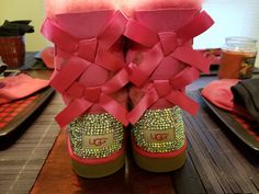 Custom made ugg can be done in any color. No refunds or exchange. All sales final. Minion Shoes, Uggs With Bows, Bling Heels, Fluffy Shoes, Chestnut Uggs, Womens Booties, Bailey Bow Uggs, Custom Bling, Womens Ugg Boots