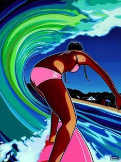 Surfer Artwork, Images Pop Art, Illustration Colorful, Wave Illustration, Summer Painting