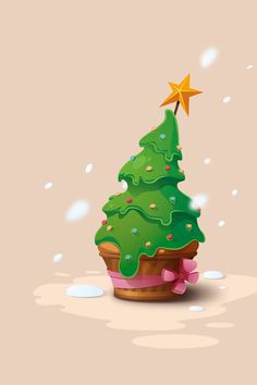 a green christmas tree sitting on top of a cupcake