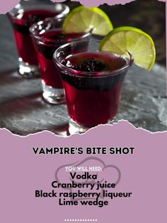 the vampire's bite shot is served with cranberry juice and black raspberry liqueur