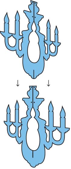 an image of a chandelier made out of blue and white paper with arrows pointing up