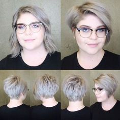 Hair For Chubby Face, Cabelo Plus Size, Face With Glasses, Plus Size Hairstyles, Hairstyles For Fat Faces, Kort Bob, Chubby Face, Hairstyle For Chubby Face, Edgy Pixie