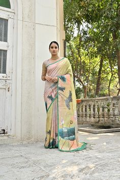 Fabric : Pastel Lime Green Color : Rose Pink Length : 5.5 Meter Saree + 0.80 Meter Blouse Pattern : Digital Floral Print Work All Over Wash : Dry Clean Only Product color may little differ as per the brightness or color settings of your device. Multicolor Fitted Saree For Spring, Fitted Multicolor Saree For Spring, Fitted Multicolor Spring Saree, Spring Green Saree With Floral Print, Green Floral Print Saree For Summer, Pink Floral Print Saree For Spring, Multicolor Traditional Wear For Spring Wedding, Spring Green Floral Print Saree, Summer Green Floral Print Saree