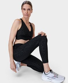 Our stretchy, multi-sport gym leggings designed for every workout. Stretchy fabric with flattering seams to sculpt the bum. Sweat-wicking, quick-drying and breathable. Side pocket and back zip pocket. Internal adjustable drawcord. Inseam length: 24" / 60cm. Model wears size S and is 178cm/5'10" tall. Style Code: SB5400E78Colour: Black Leopard Emboss Print Functional Sweat-resistant Stretch Leggings, Compressive Sweat-resistant Leggings For Sports, Best Leggings For Women Sweaty Betty, Medium Support Sweat-resistant Leggings For Sports, Micro-elastic Sweat Resistant Leggings For Yoga, Power Workout, Black Workout Leggings, Leopard Workout Leggings, Embossed Printing