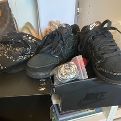 Black Travis Scott Jordan 1 Retro Low- Brand New, Worn Once, Comes With Box, Extra Laces, And Handkerchiefs. 100 Percent Authentic, Got Them On The Drop On The Sneakers App. Designer Nike Black Sneakers, Travis Scott Jordan 1, Jordan 1 Low, Jordan 1 Retro, Travis Scott, 100 Percent, Jordan 1, Nike Shoes, Athletic Shoes