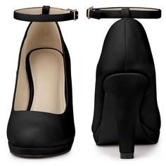 Introducing these chic ankle-strap heels that feature a sleek PU upper, perfect for adding a touch of height and style to your everyday look. The cone heels and platforms provide a modern twist to the classic design, making them versatile enough to be worn to work for a professional look or dressed up for a night out with the ankle strap. You can pair these heels with dresses, skirts, or jeans for a fashion-forward look that will turn heads wherever you go. Upgrade your shoe collection with thes Fitted Platform Heels With Ankle Strap, Round Toe Heels With Padded Ankle For Party, Party Heels With Padded Ankle And Round Toe, Chic Heels With Padded Ankle And Round Toe, Padded Ankle Heels For Night Out With Round Toe, Ankle-high Heels With Padded Ankle For Party, Evening Heels With Padded Ankle, Evening Ankle Heels, High Heels With Padded Ankle For Evening