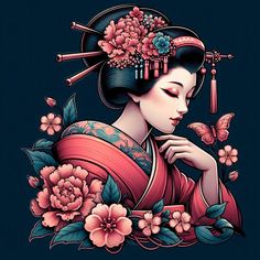 geisha Geisha Illustration, Tshirt Illustration, Geisha Tattoo, Asian Painting, Japanese Art, Human, Anime, Art