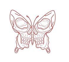 a red line drawing of a skull butterfly