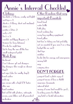 an information sheet with the words annie's interior checklist