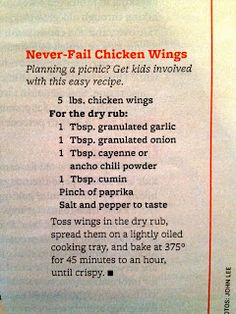 a recipe book with instructions for chicken wings