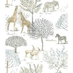 an animal themed wallpaper with giraffes and zebras