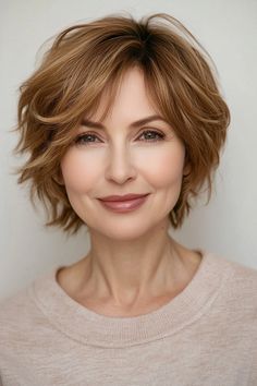 28. Short Layered Cut with Caramel Blonde (Short Hairstyles For Women Over 50 With Thin Hair) - Short Hairstyles For Women Over 50 With Thin Hair Gray Balayage, Older Women's Hairstyles, Ash Blonde Highlights, Blonde Short, Bob Hairstyles With Bangs, Caramel Blonde, Layered Cut, Hairstyles For Women Over 50, Icy Blonde