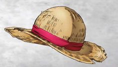 a drawing of a hat with a red ribbon around the brim, on a gray background