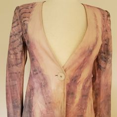 Beautiful Silk & Leather Jacket. Soft Leather Outer And Silk Lining. Very High End Designer Piece. One Of A Kind And Hand Painted By An Artist In Blush Pink Purple Ivory Beige Gray Cream Tan Black Very Fun And Versatile Would Look Great With Leather Pants Or Layered Under A Leather Jacket. Great For Work Wear & Casual, Dress Up Or Down, Indoor Or Outdoor! Size: 4 Will Fit Multiple Sizes Small 0 2 4 6 Small Xs Theyskens Theory Brand Tag Has Been Replaced With The Artists Tag Visit My Store Bohemi Designer Spring Blazer, Designer Silk Blazer For Spring, Designer Silk Blazer For Fall, Work Wear Casual, Painted Clothing, Beach Bohemian, Hand Painted Clothing, Casual Work Wear, Couture Runway