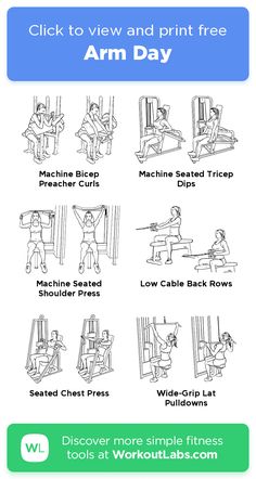 the arm day poster with instructions for how to use an arm press and other exercises