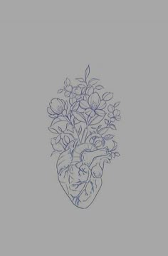 a drawing of a vase with flowers in it