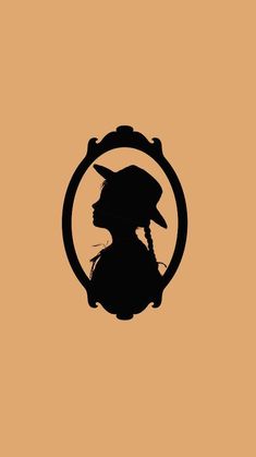 the silhouette of a person with a hat on their head is shown in front of an orange background