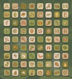 a large set of different icons on a green background