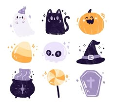 a bunch of different halloween items on a white background