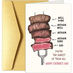 a greeting card with an illustration of steak on a fork