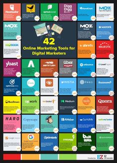 an image of many different web pages with the words 42 online marketing tools for digital marketers