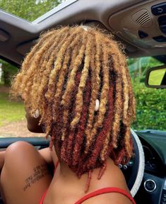 Copper Blonde Locs, Peek A Boo Red Hair, Hair Color On Locs, Rose Gold Locs, Color On Locs, Coloring Locs, Two Tone Locs, Copper Hairstyles, Ginger Dreadlocks