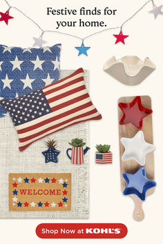 an advertisement for kohl's fourth of july sale with patriotic items on display